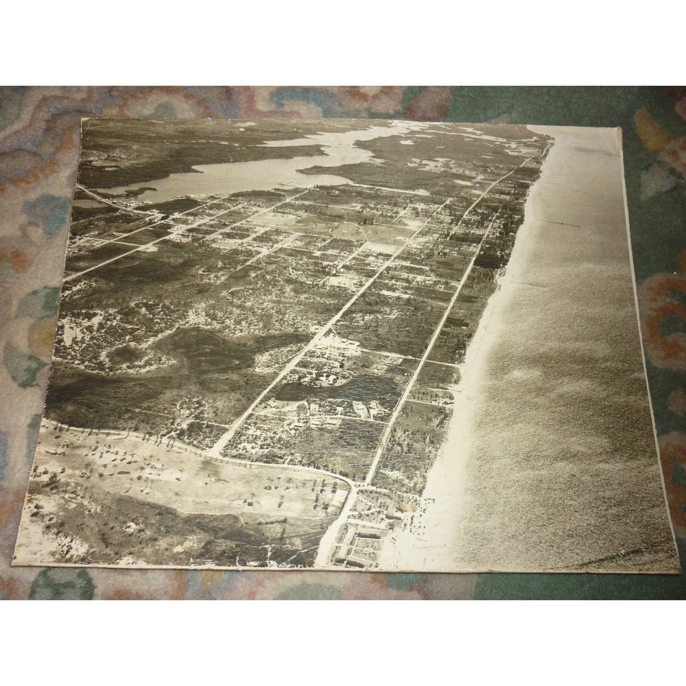 Vintage Aerial Photograph Coastal Development Ocean View Black and White Print